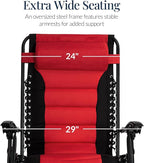 Best Choice Products Oversized Padded Zero Gravity Chair, Folding Outdoor Patio Recliner, XL Anti Gravity Lounger for Backyard w/Headrest, Cup Holder, Side Tray, Polyester Mesh - Red - Image 4