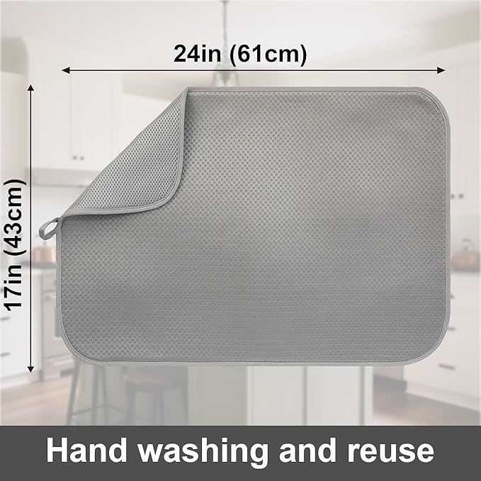 2-Pack Light Gray Dish Drying Mats 17” x 24” – XL Kitchen Drying Mat - Image 3