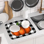 Fall Pumpkin Dish Drying Mat for Kitchen Counter Black White Buffalo Check - Image 6