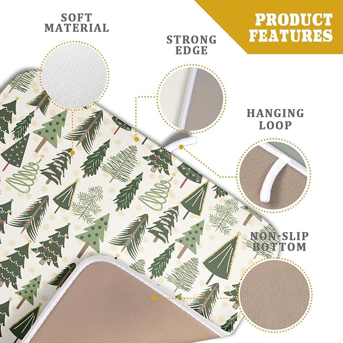 Christmas Dish Drying Mat for Kitchen Counter 16x18 Green Xmas Tree Block Print - Image 4