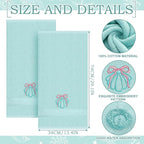 2 Pcs Shell Hand Towels Mint Blue Bathroom Decor 14x29 Inch Embroidered 100% - Image 3