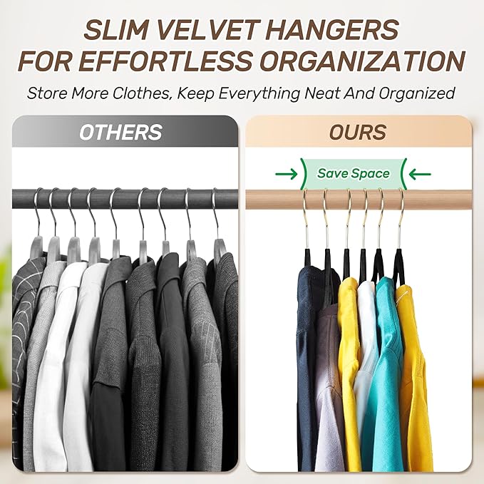 Velvet Hangers 30 Pack with Gold Hooks, Non-Slip Slim Felt Hanger - Image 4