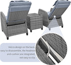 Outdoor Recliners Chair Set of 2 for Patio with Wicker Coffee Table, Comfort Cushion, Adjustable Angle Weatherproof Reclining Chairs for Courtyard, Swimming Pool, Balcony (Grey) - Image 5