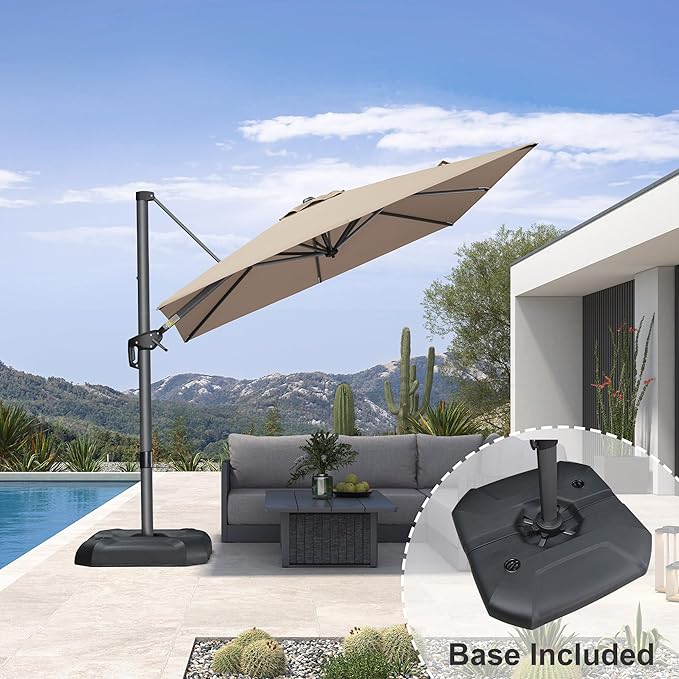 PURPLE LEAF 8 Feet Outdoor Square Cantilever Umbrella Patio Umbrella with Base Aluminum Offset Umbrella with 360-degree Rotation for Garden Deck Pool Patio Taupe - Image 2