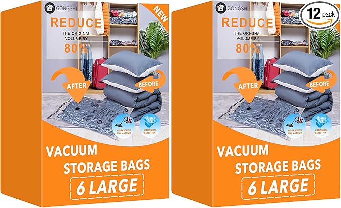 6 Large Vacuum Storage Bags, Plastic Packaging Bags, Space Saver Sealer by GONGSHI