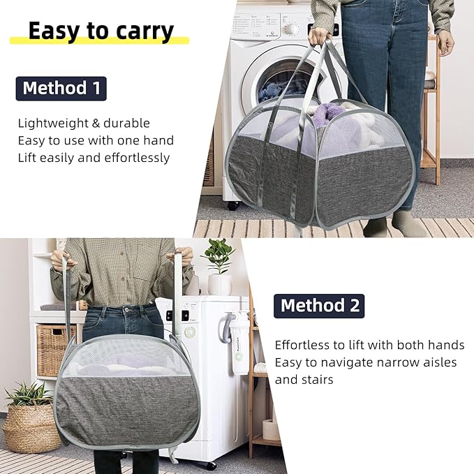 Collapsible Laundry Basket, 90L Foldable Pop-up Laundry Hamper - Image 5