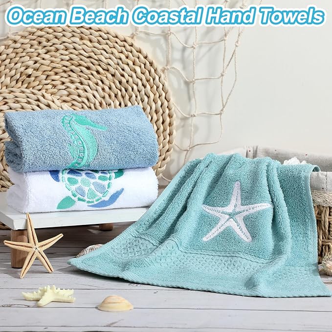 3 Pcs Ocean Beach Coastal Hand Towels - Image 4