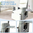 Outdoor Wicker Recliner Chair, 145° Patio Lounge Chair with 4" Cushion, Adjustable Backrest & Footrest, Flip-up Table & Side Pocket for Backyard, Deck, Balcony, Terrace, Poolside - Image 4