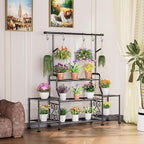 GIOTORENT 3-Tier Tall Metal Plant Stand Indoor Outdoor - Heavy Duty Plant Shelf for Garden, Patio, Balcony with 5 Hanging Hooks, Holds 16-25 Plants, Black - Image 4