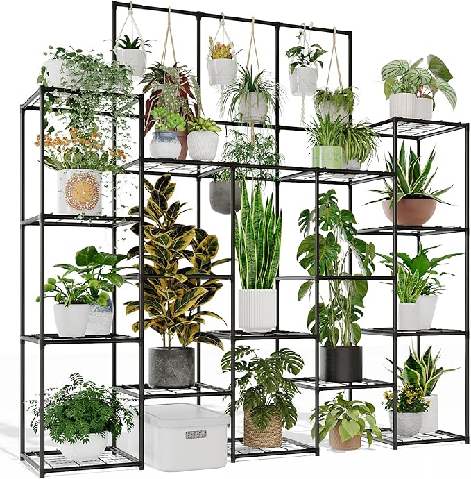 Metal Plant Stand Outdoor 63" Tall Plant Shelf for Plants 14-Tier Large Plant Sheves for Indoor Plants Living Room Heavy Duty Rack Garden Balcony Patio Hanging Planter by Gentingbro
