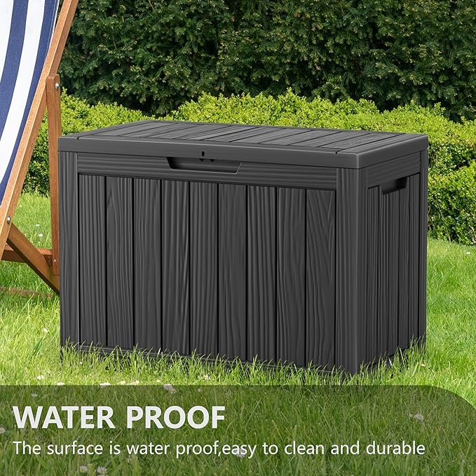 45 Gallon Outdoor Storage Box, Weather Resistant & Waterproof Resin Deck Box with UV Protection, Rattan Black Patio Storage Cabinet for Garden, Patio, Porch, Poolside(Black) - Image 7