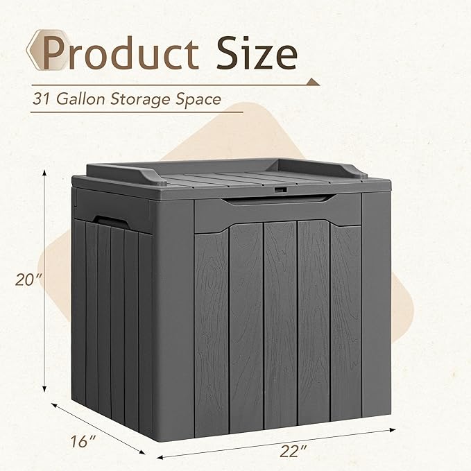 Flamaker 2 Pack Deck Box 31 Gallon Waterproof Resin Storage Box with Lid Indoor Outdoor Delivery Box Storage Bin for Patio Cushions (Grey) - Image 4