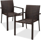 Best Choice Products Set of 2 Stackable Outdoor Wicker Dining Chairs All-Weather Firepit Armchair w/Armrests, Steel Frame for Patio, Deck, Garden, Yard - Brown by BestChoiceProducts