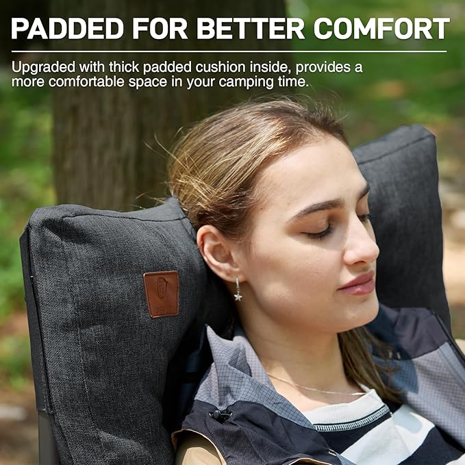 EVER ADVANCED Padded Oversized Folding Camping Chair for Adults, Heavy Duty Lawn Chair with Side Pockets, Portable Collapsible Quad Chair for Outside, Support Up to 500lbs, Black - Image 2