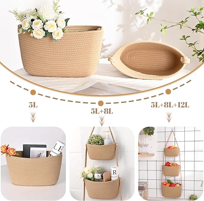 Hanging Storage Baskets, Over the Door Basket, Cotton Wall Baskets Storage - Image 5
