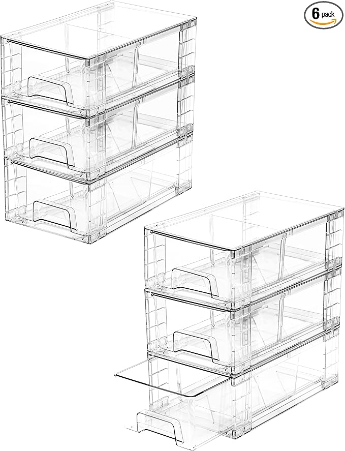 6 Pack Stackable Storage Drawers, Plastic Organizers Bins, Drawers Storage by Unknown
