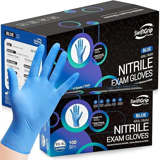 Nitrile Disposable Exam Gloves, Powder Free, Non-Sterile, 1000-ct Case by SwiftGrip
