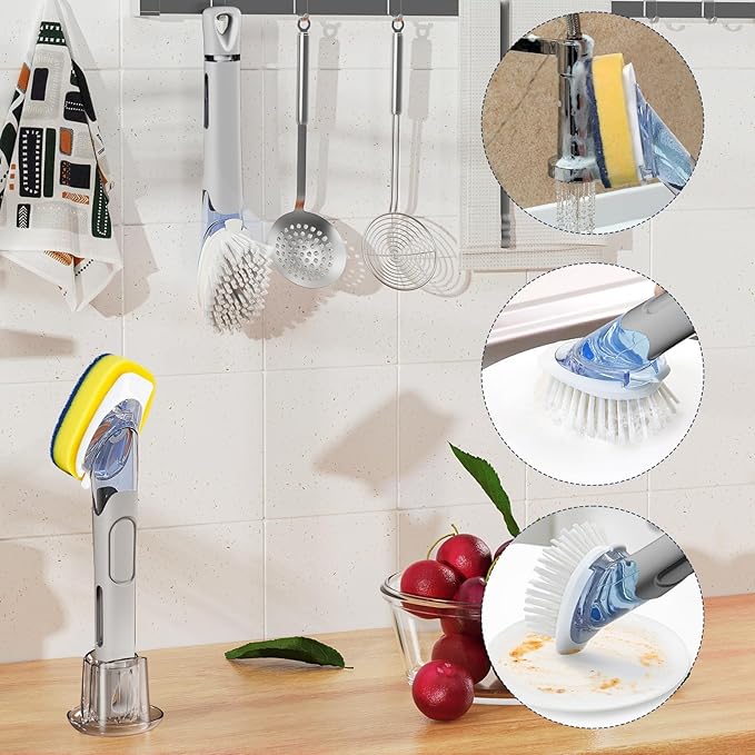 Dish Brush with Soap Dispenser Storage Set with 2 PCS Brush Refills & Holder - Image 7