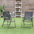 Giantex Set of 2 Patio Folding Chairs, Outdoor Patio Dining Chairs w/Armrest, Sling Back, Metal Frame, Outside Use for Lawn Camping Garden Pool Beach Yard Lounge, No Assembly, Black - Image 2