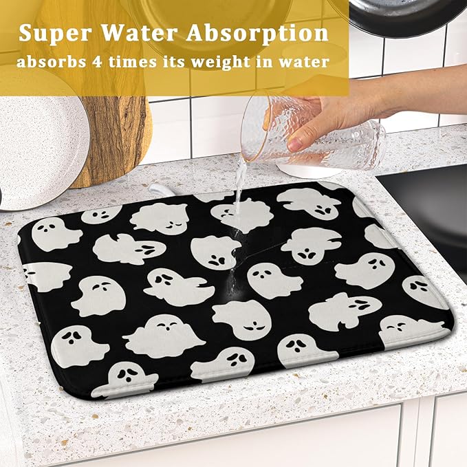 Halloween Dish Drying Mat for Kitchen Counter Cute Ghost Holiday Super - Image 7