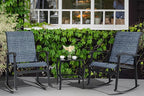 Vongrasig 3 Piece Outdoor Rocking Bistro Set, Textilene Fabric Small Patio Furniture Set, Front Porch Rocker Chairs Conversation Set with Glass Table for Lawn, Garden, Balcony, Poolside (Denim Blue) - Image 8
