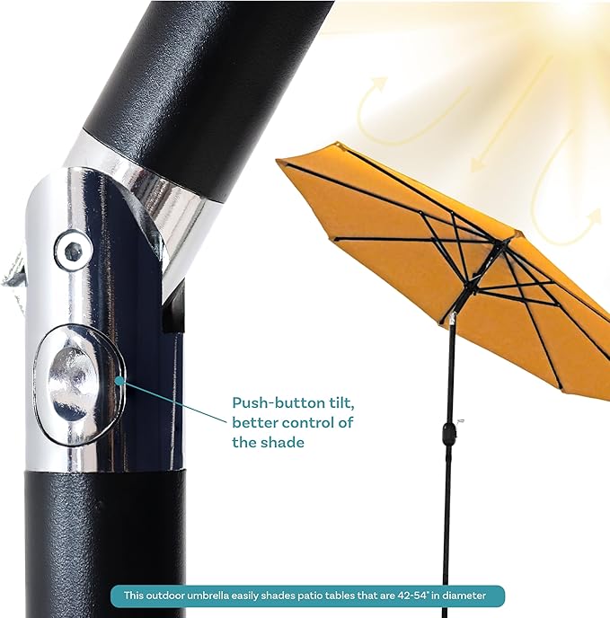 Sunnydaze Outdoor Patio Umbrella - Polyester Table Market Umbrella with Push-Button Tilt and Crank - 8 Sturdy Ribs - Gold - 9ft - Image 4