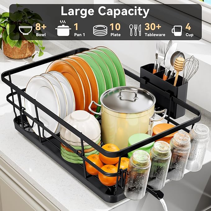 TOOLF Large Dish Drying Rack for Kitchen Counter, Kitchen Dish Racks - Image 3