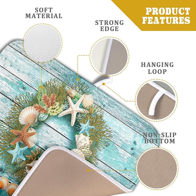 Coastal Wreath Dish Drying Mat 16x18 inch Starfish Shell Absorbent Microfiber - Image 4
