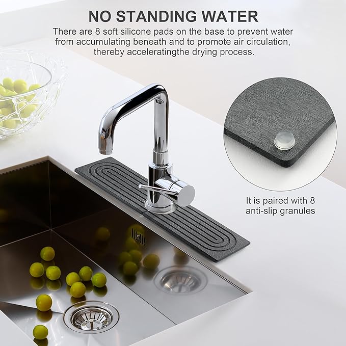 Faucet Mat for Kitchen Sink, Diatomite Fast Drying Stone Sink Tray, Super - Image 8
