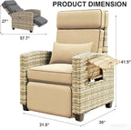 Towallmark Adjustable Rattan Recliner Chair, Patio Lounge Chairs with Cushion, Outdoor Porch Chaise with Flip Up Side Table & Footrest for Porch, Outside Balcony, Deck - Image 3