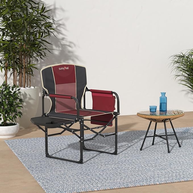 SUNNYFEEL Camping Directors Chair, Heavy Duty,Oversized Portable Folding Chair with Side Table, Pocket for Beach, Fishing,Trip,Picnic,Lawn,Concert Outdoor Foldable Camp Chairs - Image 2
