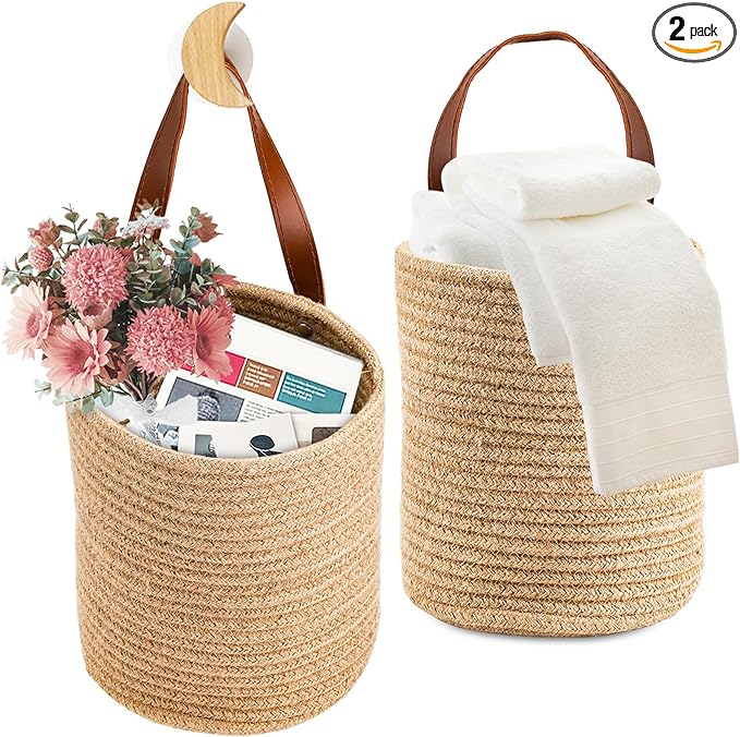 YOUEON Set of 2 Jute Hanging Basket 7.8" x 6.7", Small Wall Hanging Planter by YOUEON