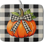 Fall Dish Drying Mat for Kitchen Counter 16x18 Autumn Pumpkin Plaid Theme by Aytipun
