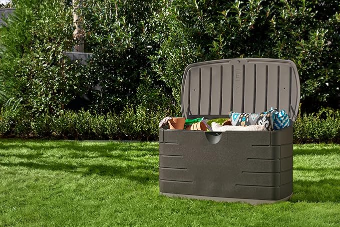 Rubbermaid Medium Resin Outdoor Storage Deck Box (73 Gal), Weather Resistant, Brown, Deck Organization for Home/Backyard/Pool Chemicals/Toys/Garden Tools/Porch/Patio Cushions - Image 6