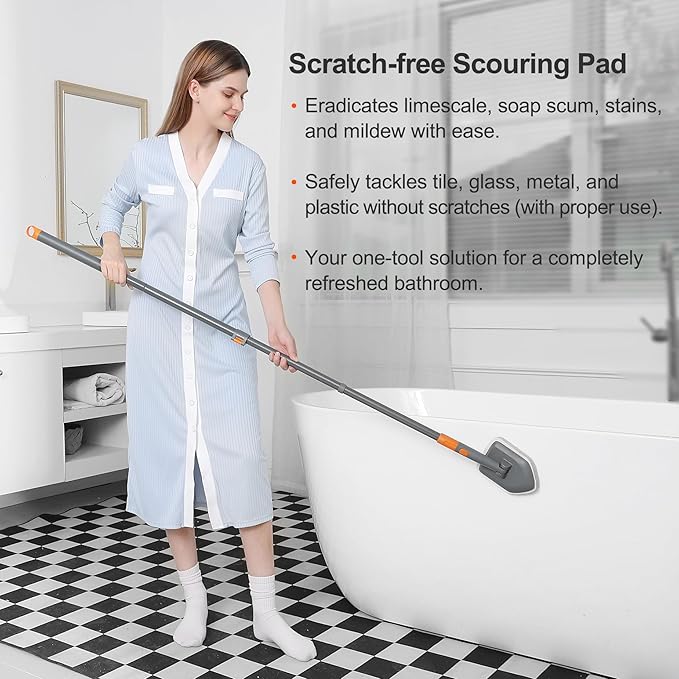 Tile Tub Scrubber Brush with 3 Different Function Cleaning Heads and 56" - Image 8