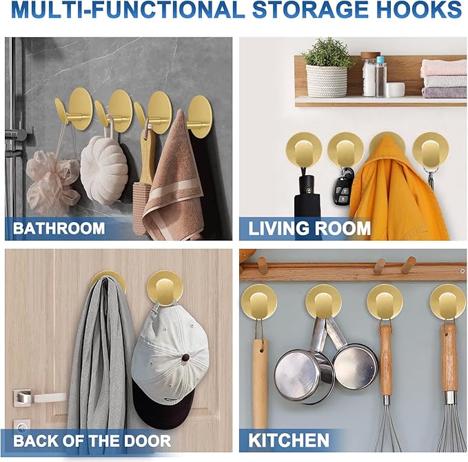 Adhesive Hooks for Bathrooms, 4 Piece Towel Hooks for Hanging Hat Robe Coat - Image 5