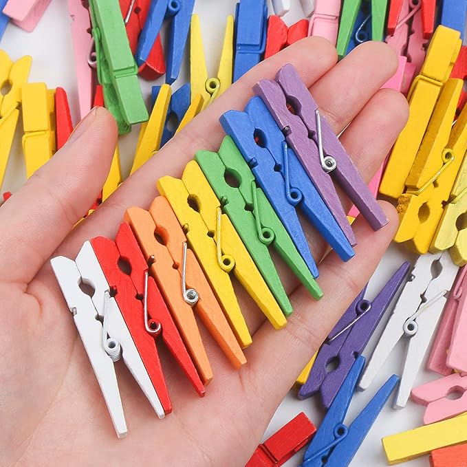 KIMOBER 100PCS Wooden Clothespins, Mixed Colored Craft Peg Pins Clips - Image 3
