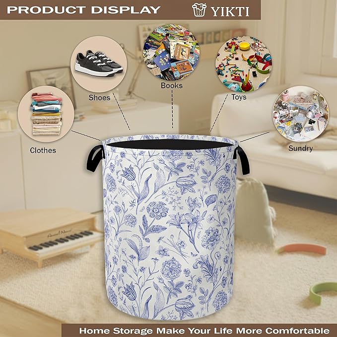 Hydrangea Flowers Laundry Basket, Rustic Floral Clothes Hamper, Oxford Cloth - Image 4