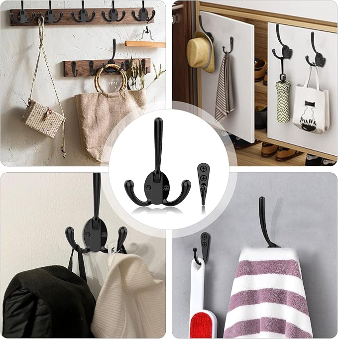 10 Pack Heavy Duty Wall Mounted Black Coat Hooks - Image 4