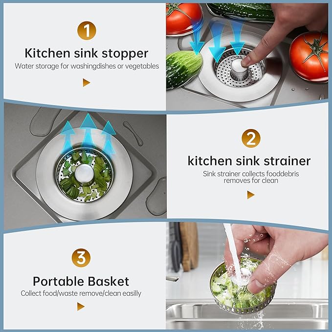 YYKBZ 3 in 1 Kitchen Sink Drain Strainer， Stainless Steel Pop Up Sink Stopper， - Image 3