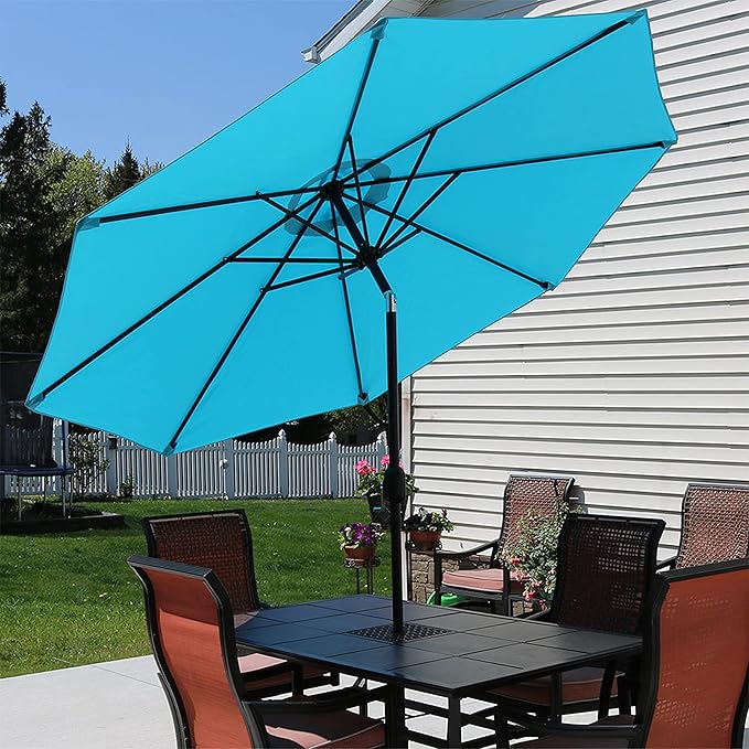 Sunnydaze Outdoor Patio Umbrella - Polyester Table Market Umbrella with Push-Button Tilt and Crank - 8 Sturdy Ribs - Turquoise - 9ft - Image 6