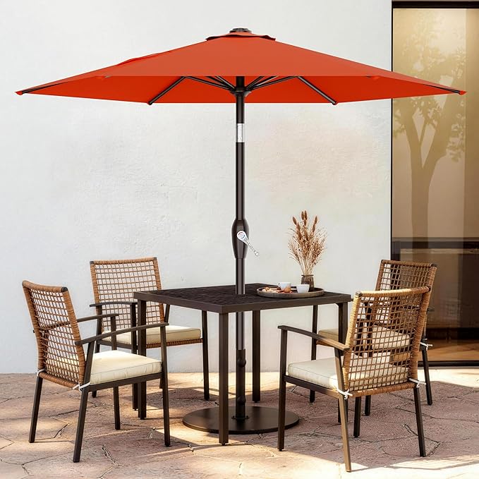 AreShark 7.5FT Patio Umbrella Table Market Umbrella with 6 Sturdy Ribs, Button Tilt/Crank, Heavy-Duty Outdoor Umbrellas for Pool, Deck, Garden and Backyard, Orange - Image 2