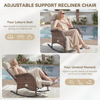 3 Pieces Zero Gravity Wicker Patio Rocking Recliner Chairs Set of 2 - Wicker Outdoor Lounge Chair with Side Table, Adjustable Backrest & Footrest, High Back Outdoor Recliner Chair for Pool Deck Beige - Image 5