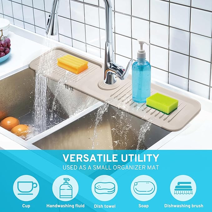 24" Longer Silicone Splash Guard, 5 Slope Design Faucet Water Catcher Mat - Image 3