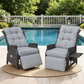 Outdoor Indoor Wicker Recliner with Adjustable Back and Footrest, Patio Reclining Chair with Flip-up Table, Outdoor Rattan Lounge Chair, Light Grey 2PCS by COMLAXFIELD