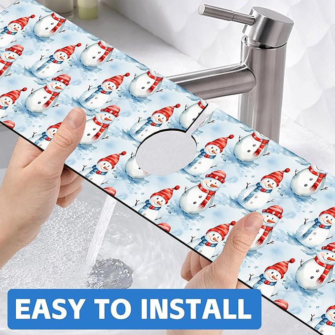 Christmas Snowman with Hat Kitchen Sink Splash Guard Mat Absorbent Fast Drying - Image 6