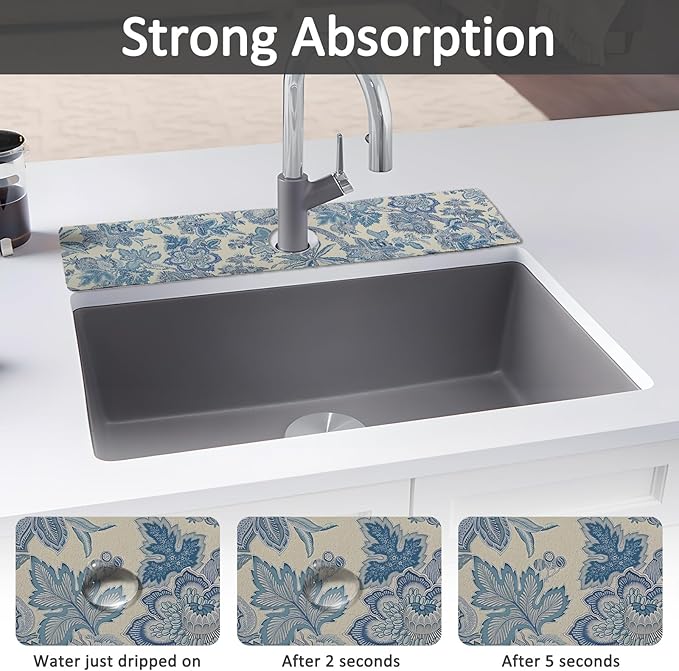 24" X 5.5" Kitchen Sink Splash Guard Faucet Mat Flora Super Absorbent Fast - Image 3