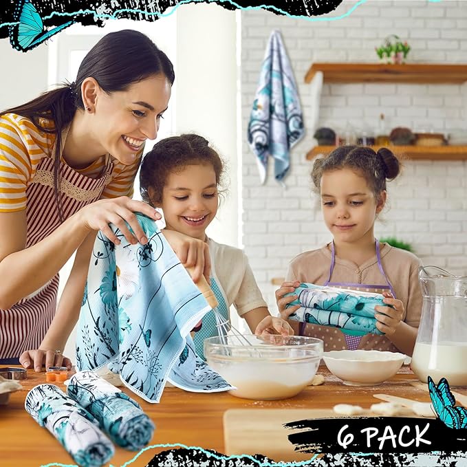 Breling Set of 6 Teal Daisy Kitchen Towel Vintage Themed Dish Towel Turquoise - Image 3