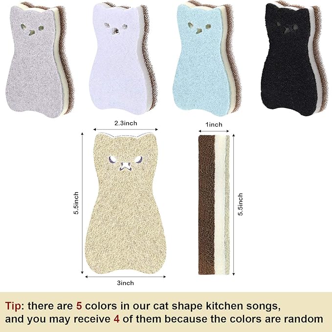 8 Pieces Cat Shape Kitchen Sponge Set Sink Double-Sided Cleaning Dish Sponge - Image 2