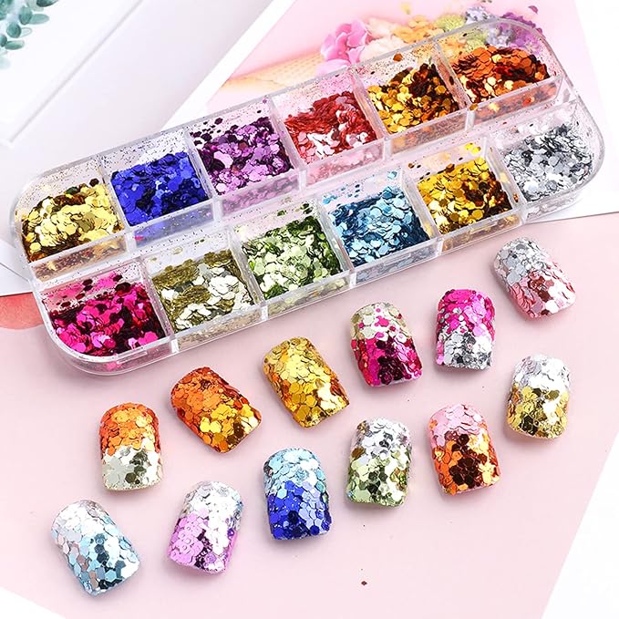 Mermaid Glitter Nail Art Sequins, 12 Colors Hexagon Shape Glitter Flakes Design - Image 6